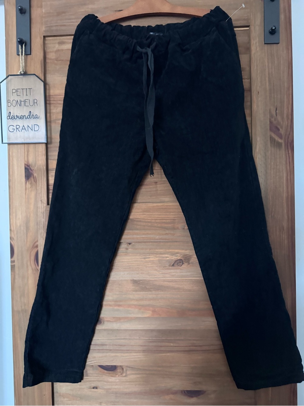 New Women's Black Corduroy Drawstring Pants L/XL Made in Italy